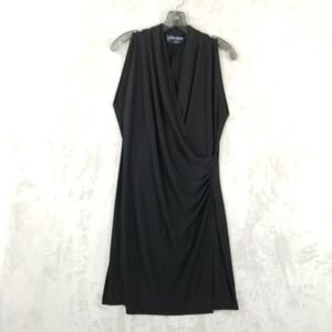 Norma Kamali Dress Women L Black Sleeveless Draped Stretch Occasion Cocktail LBD